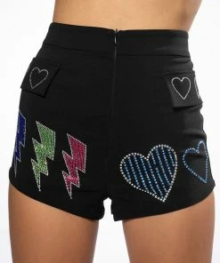 FLASHING LIGHTS RHINESTONE EMBELLISHED BOOTY SHORT -FINESSE-shop flashing lights embellished booty short black multi 11 11