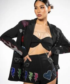 FLASHING LIGHTS RHINESTONE EMBELLISHED BOOTY SHORT -FINESSE-shop flashing lights embellished booty short black multi 4 4