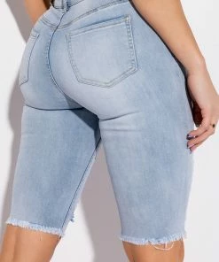 FLEX FIT EXTREME STRETCH DISTRESSED BERMUDA SHORTS -FINESSE-shop flex fit extreme stretch distressed bermuda shorts light blue denim 3 3