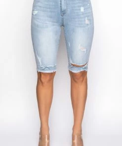 FLEX FIT EXTREME STRETCH DISTRESSED BERMUDA SHORTS -FINESSE-shop flex fit extreme stretch distressed bermuda shorts light blue denim 4 4