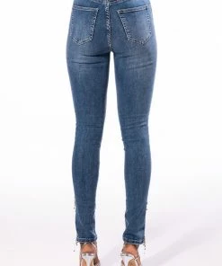 FLEX FIT EXTREME STRETCH HIGH RISE SKINNY JEANS WITH RHINESTONE ANKLE DETAILING -FINESSE-shop flex fit extreme stretch high rise skinny jeans with rhinestone ankle detailing medium blue denim 5 5