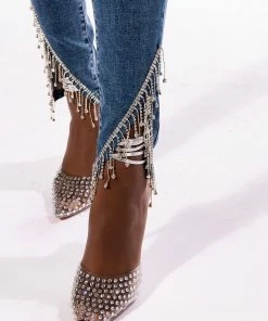 FLEX FIT EXTREME STRETCH HIGH RISE SKINNY JEANS WITH RHINESTONE ANKLE DETAILING -FINESSE-shop flex fit extreme stretch high rise skinny jeans with rhinestone ankle detailing medium blue denim 6 6