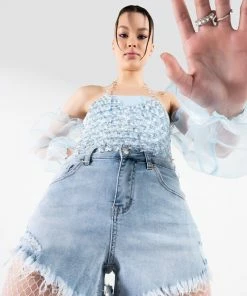 FLEX-FIT HIGH WAISTED SUPER STRETCHY DENIM SHORTS -FINESSE-shop flex fit extreme stretch high waisted denim shorts light blue denim 4 4