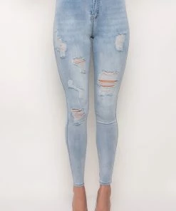 FLEX-FIT EXTREME STRETCH HIGH WAISTED DISTRESSED SKINNY JEANS -FINESSE-shop flex fit extreme stretch high waisted distressed skinny jeans light blue denim 5 5