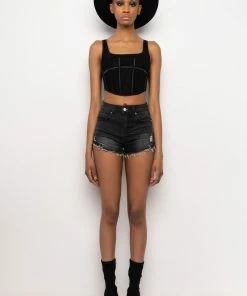 FLEX-FIT HIGH WAISTED SUPER STRETCHY DENIM SHORTS -FINESSE-shop flex fit high waisted super stretchy denim shorts black grey 11 11