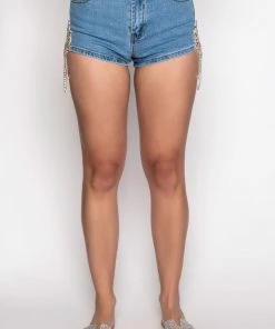 FLORENCE RHINESTONE CUT OUT DENIM SHORT -FINESSE-shop florence rhinestone cut out denim short medium blue denim 4 4