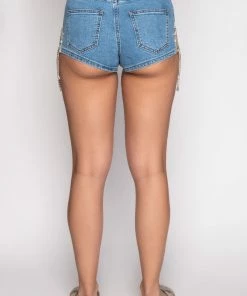 FLORENCE RHINESTONE CUT OUT DENIM SHORT -FINESSE-shop florence rhinestone cut out denim short medium blue denim 6 6