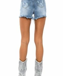 FRESH OUT THE RUNWAY RHINESTONE DENIM SHORT -FINESSE-shop fresh out the runway rhinestone denim short light blue 10 10