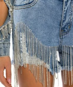 FRESH OUT THE RUNWAY RHINESTONE DENIM SHORT -FINESSE-shop fresh out the runway rhinestone denim short light blue 11 11