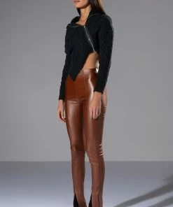 FULL OF SECRETS SPLIT FRONT TROUSER -FINESSE-shop full of secrets split front trouser brown 4 4