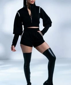 GEMINI PEARL DETAIL SCUBA BOOTY SHORT -FINESSE-shop gemini pearl detail scuba booty short black 3 3