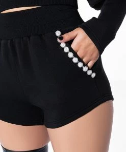 GEMINI PEARL DETAIL SCUBA BOOTY SHORT -FINESSE-shop gemini pearl detail scuba booty short black 7 7