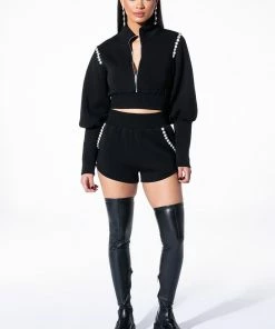 GEMINI PEARL DETAIL SCUBA BOOTY SHORT -FINESSE-shop gemini pearl detail scuba booty short black 8 8