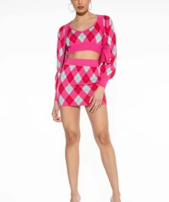 GET A CLUE KNIT MINI SKIRT -FINESSE-shop get a clue knit mini skirt pink multi 6 6