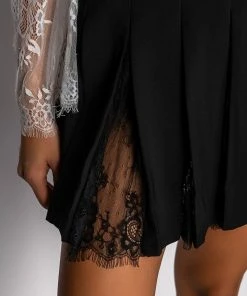 GINGER LACE PANEL PLEATED MINI SKIRT 12 GINGER LACE PANEL PLEATED MINI SKIRT -FINESSE-shop ginger lace panel pleated mini skirt black 6 6