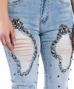 GLAMOUR RHINESTONE SKINNY JEANS -FINESSE-shop glamour rhinestone skinny jeans light blue denim 8 8 c1