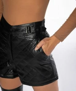 GOING OUT TONIGHT QUILTED FAUX LEATHER SHORT -FINESSE-shop going out tonight quilted faux leather short black 7 7