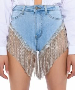 FINESSE-shop -FINESSE-shop gonna love me waterfall rhinestone denim short light blue denim 2 2 c1 c1