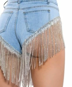GONNA LOVE ME WATERFALL RHINESTONE DENIM SHORT 16 GONNA LOVE ME WATERFALL RHINESTONE DENIM SHORT -FINESSE-shop gonna love me waterfall rhinestone denim short light blue denim 8 8 c1 c1