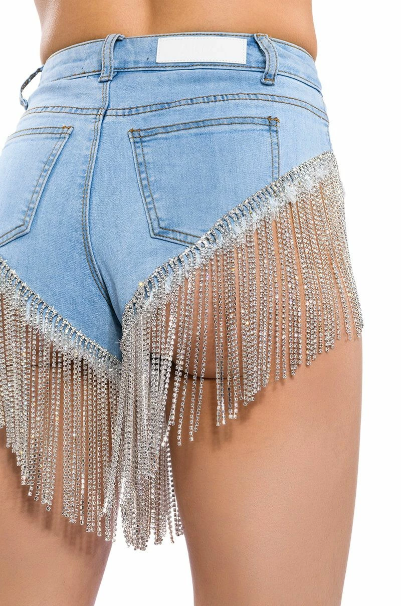 GONNA LOVE ME WATERFALL RHINESTONE DENIM SHORT 8 GONNA LOVE ME WATERFALL RHINESTONE DENIM SHORT - Image 8