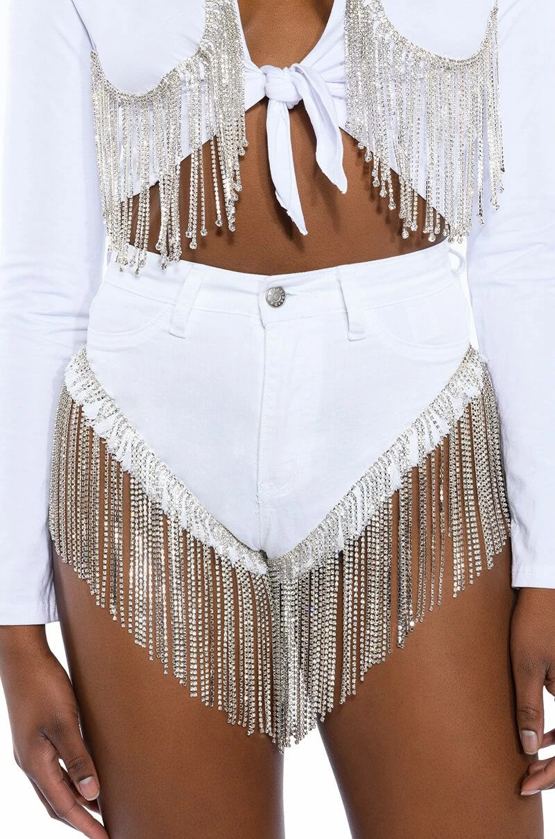 GONNA LOVE ME WATERFALL RHINESTONE DENIM SHORT 6 GONNA LOVE ME WATERFALL RHINESTONE DENIM SHORT - Image 6