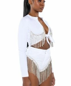 GONNA LOVE ME WATERFALL RHINESTONE DENIM SHORT 20 GONNA LOVE ME WATERFALL RHINESTONE DENIM SHORT -FINESSE-shop gonna love me waterfall rhinestone denim short white 5 5 c1 c1