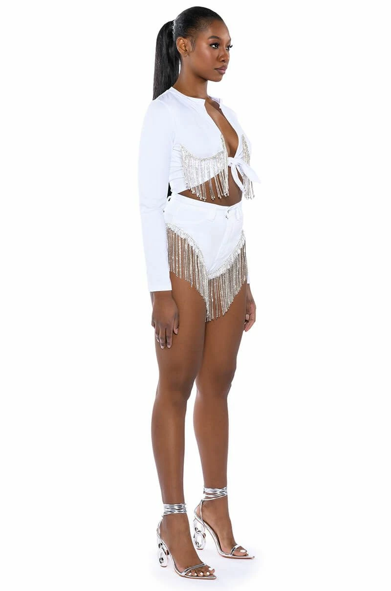 GONNA LOVE ME WATERFALL RHINESTONE DENIM SHORT 9 GONNA LOVE ME WATERFALL RHINESTONE DENIM SHORT - Image 9