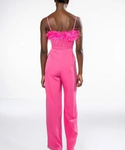 GOTTA CRUSH FEATHER TRIM WIDE LEG JUMPSUIT -FINESSE-shop gotta crush feather trim wide leg jumpsuit pink 5 5