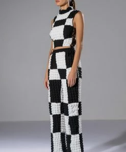 HAPPY SOUL WIDE LEG TEXTURED PANT 11 HAPPY SOUL WIDE LEG TEXTURED PANT -FINESSE-shop happy soul wide leg textured pant black white 4 4