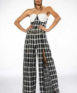 HARLEY STRAPLESS WIDE LEG HIGH SLIT JUMPSUIT