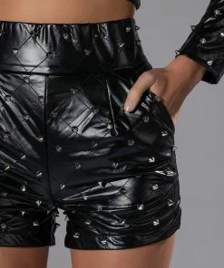 HBIC FAUX LEATHER SPIKE DETAILED SHORT -FINESSE-shop hbic faux leather spike detailed short black silver 10 10