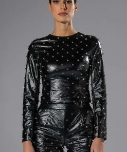 HBIC FAUX LEATHER SPIKE DETAILED SHORT -FINESSE-shop hbic faux leather spike detailed short black silver 4 4