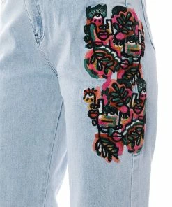 HIDDEN FACES EMBROIDERY DETAILED STRAIGHT LEG JEANS -FINESSE-shop hidden faces embroidery detailed straight leg jeans light blue denim 10 10