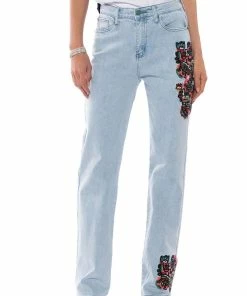 HIDDEN FACES EMBROIDERY DETAILED STRAIGHT LEG JEANS