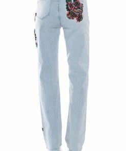 HIDDEN FACES EMBROIDERY DETAILED STRAIGHT LEG JEANS -FINESSE-shop hidden faces embroidery detailed straight leg jeans light blue denim 9 9