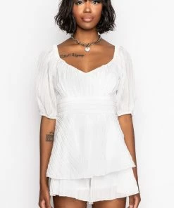 HONEY QUARTER SLEEVES ROMPER -FINESSE-shop honey quarter sleeves romper white 3 3