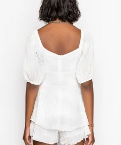 HONEY QUARTER SLEEVES ROMPER -FINESSE-shop honey quarter sleeves romper white 5 5