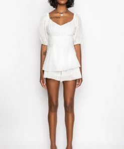 HONEY QUARTER SLEEVES ROMPER -FINESSE-shop honey quarter sleeves romper white 7 7
