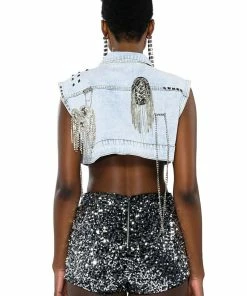 HOUDINI EMBELLISHED DENIM VEST -FINESSE-shop houdini embellished denim vest light blue denim 11 11 c1