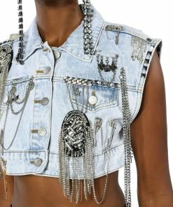 HOUDINI EMBELLISHED DENIM VEST -FINESSE-shop houdini embellished denim vest light blue denim 12 12 c1