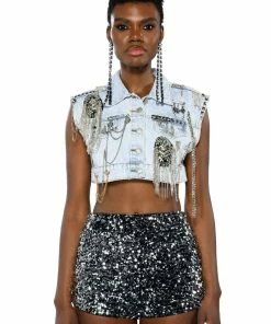 HOUDINI EMBELLISHED DENIM VEST -FINESSE-shop houdini embellished denim vest light blue denim 6 6 c1