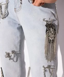 HOUDINI EMBELLISHED WIDE LEG JEAN -FINESSE-shop houdini embellished wide leg jean light blue 14 14