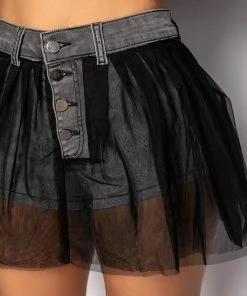 HOW SOON IS NOW TULLE DENIM SHORTS -FINESSE-shop how soon is now tulle denim shorts black 7 7