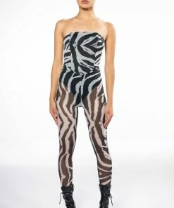I LOVE IT ZEBRA FITTED MESH JUMPSUIT -FINESSE-shop i love it zebra fitted mesh jumpsuit black white 4 4