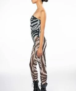 I LOVE IT ZEBRA FITTED MESH JUMPSUIT -FINESSE-shop i love it zebra fitted mesh jumpsuit black white 5 5