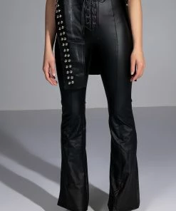 I THINK YOURE CUTE FAUX LEATHER LACE UP FLARE PANT