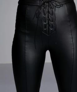 I THINK YOURE CUTE FAUX LEATHER LACE UP FLARE PANT -FINESSE-shop i think youre cute faux leather lace up flare pant black 6 6