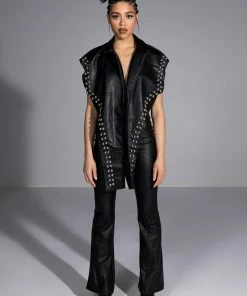 I THINK YOURE CUTE FAUX LEATHER LACE UP FLARE PANT -FINESSE-shop i think youre cute faux leather lace up flare pant black 7 7