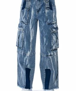 IN MY THOUGHTS ULTRA BAGGY CARGO JEANS -FINESSE-shop in my thoughts ultra baggy cargo jeans medium blue denim 5 5 c1