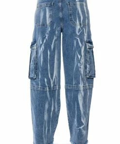 IN MY THOUGHTS ULTRA BAGGY CARGO JEANS -FINESSE-shop in my thoughts ultra baggy cargo jeans medium blue denim 7 7 c1